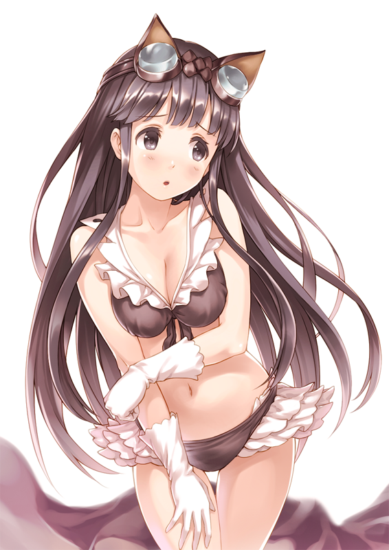 1girl, :o, bikini, black_bikini, black_eyes, black_hair, breasts, cleavage