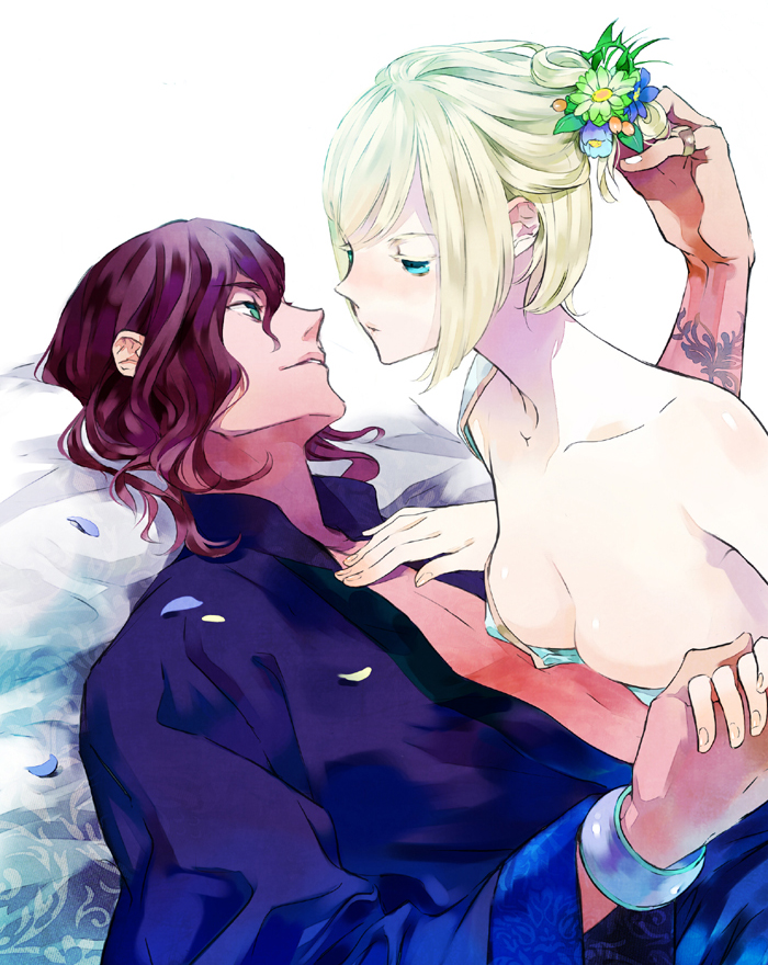 ashihara_chihiro, blonde_hair, blue_eyes, couple, harukanaru_toki_no_naka_de, harukanaru_toki_no_naka_de_4, naoe_marimo