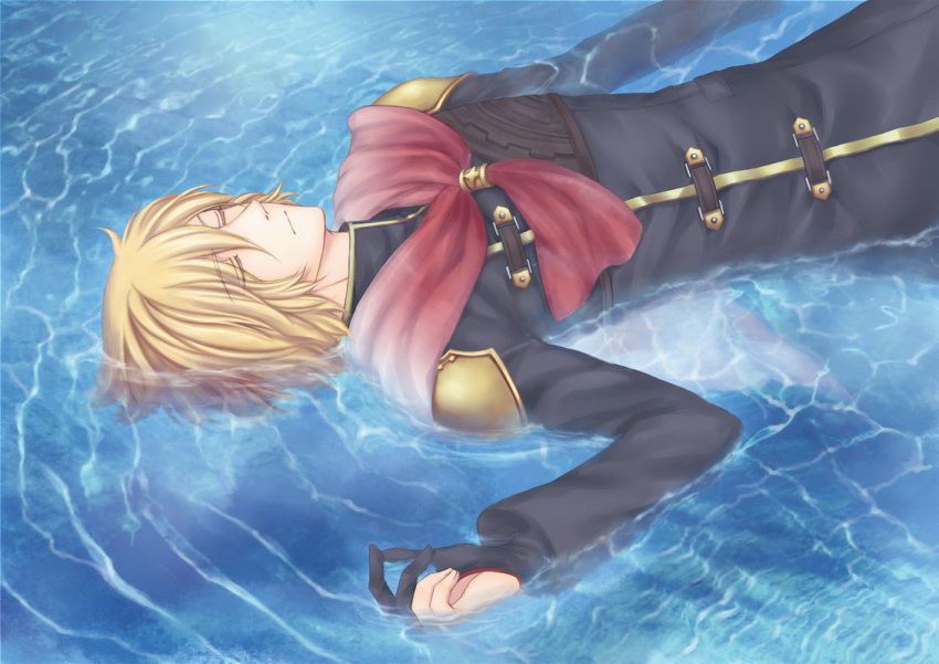 1boy, blonde_hair, cape, closed_eyes, final_fantasy, final_fantasy_type-0, gloves, solo
