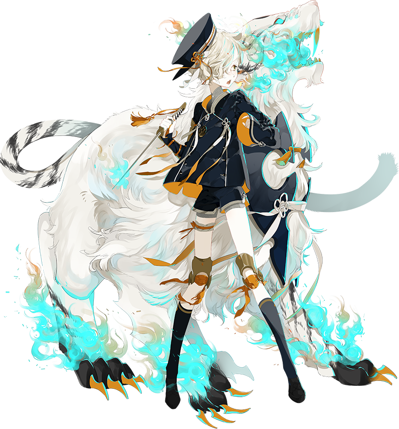 1boy, black_legwear, blue_fire, fire, gokotai, gokotai's_tigers, hair_over_one_eye, hat
