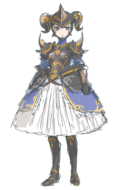 1girl, armor, armored_dress, blonde_hair, brown_eyes, dark_fencer_(granblue_fantasy), djeeta_(granblue_fantasy), dress