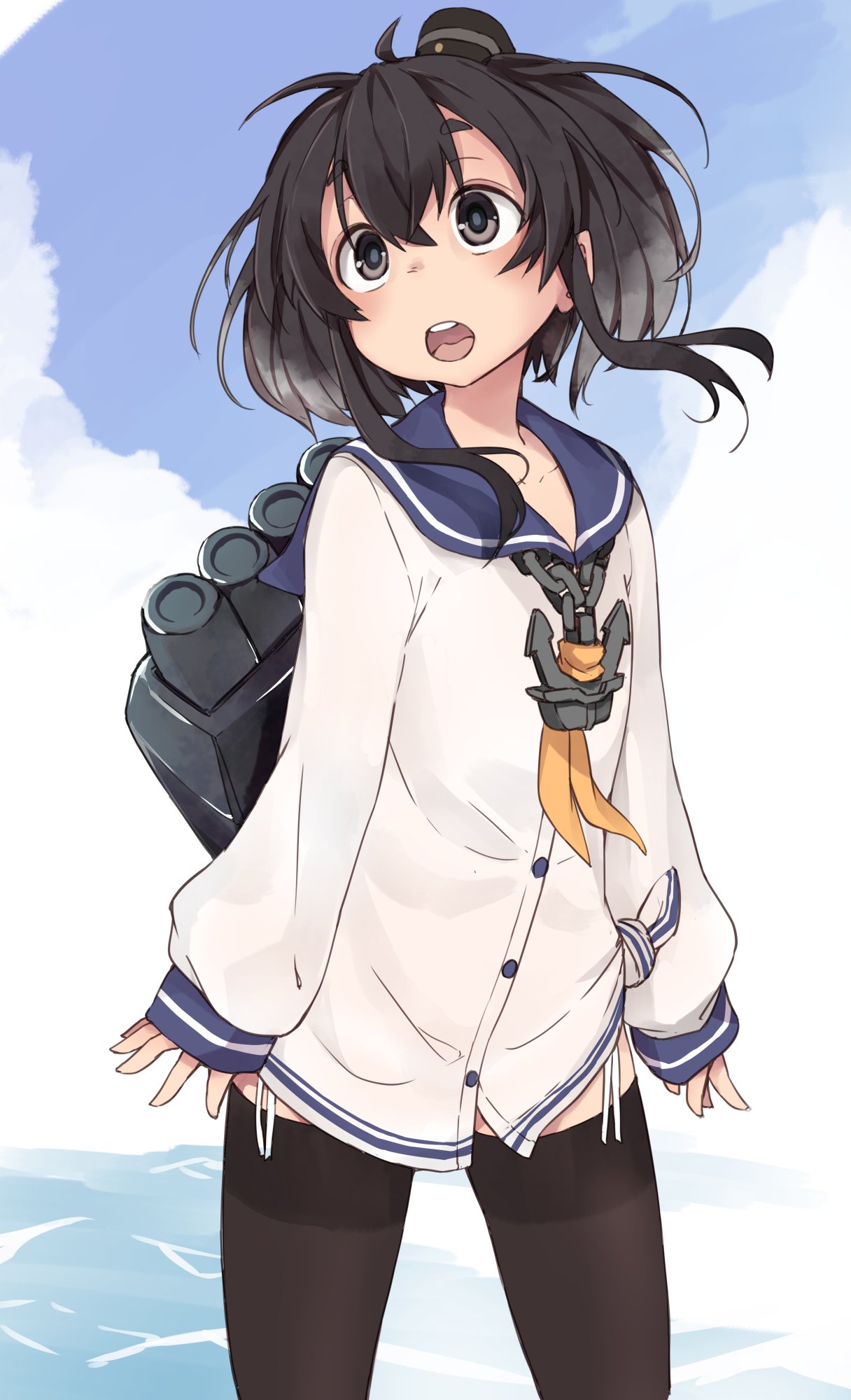 1girl, black_eyes, black_hair, dress, gradient_hair, hairband, highres, kakutasu