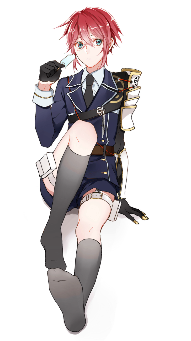 1boy, armor, black_gloves, black_legwear, blue_eyes, gloves, highres, holster