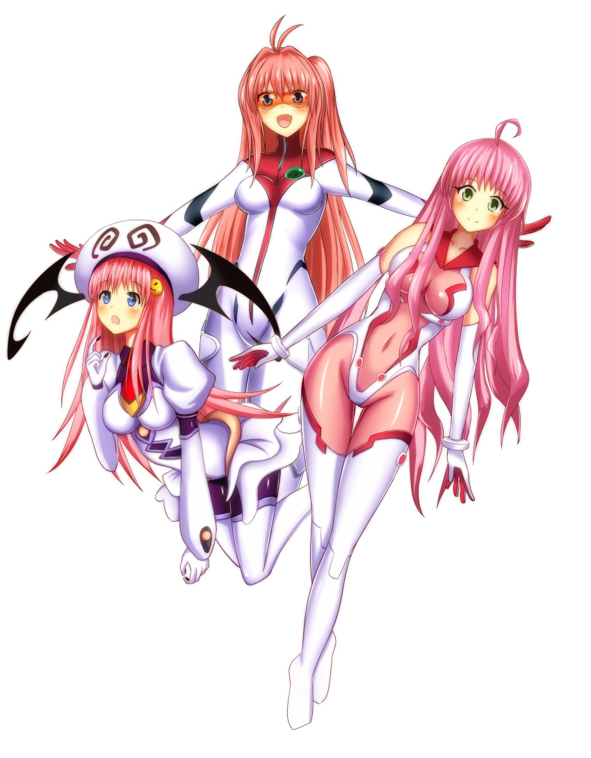 +_+, 3girls, absurdres, ahoge, antenna_hair, ao_no_kanata_no_four_rhythm, bare_shoulders, blue_eyes