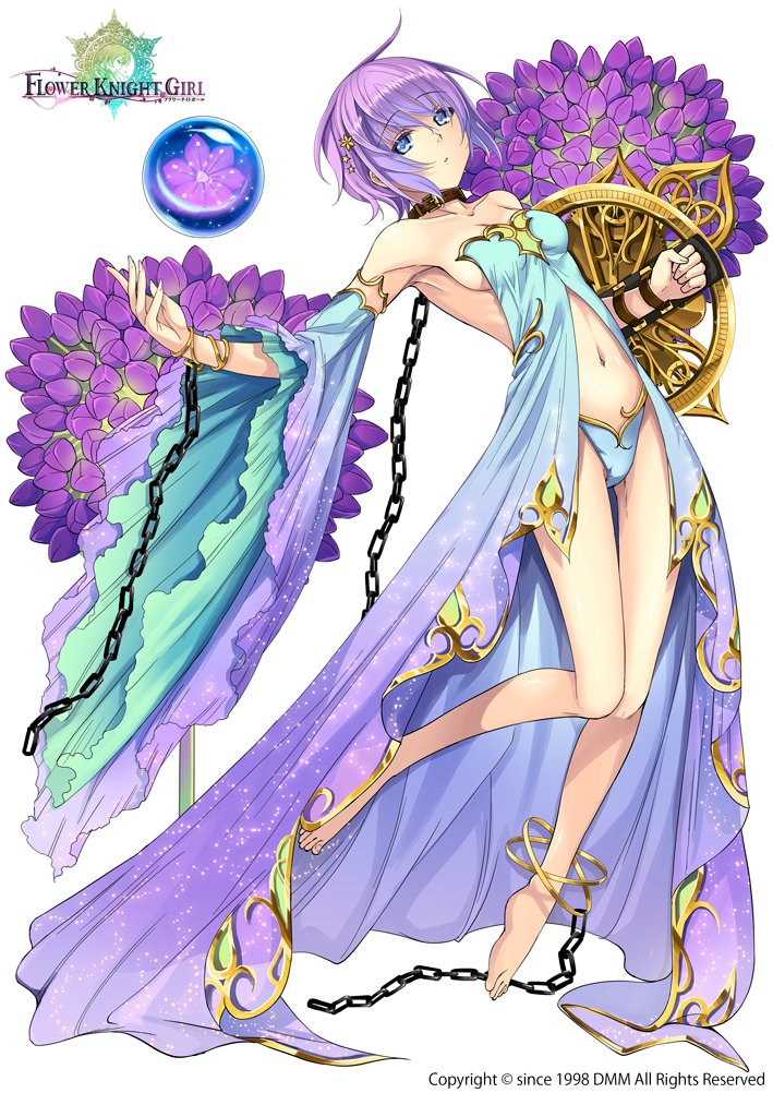 1girl, alium_(flower_knight_girl), anklet, arched_back, barefoot, blue_eyes, blue_panties, breasts