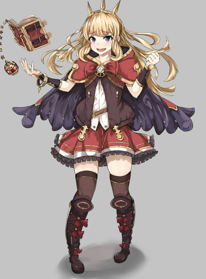 1girl, black_legwear, blonde_hair, cagliostro_(granblue_fantasy), cape, crown, granblue_fantasy, hairband