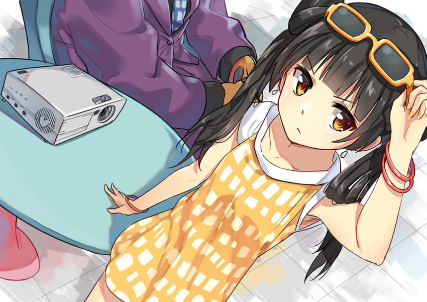 1girl, amayadori_machi, bracelet, jewelry, kumamiko, kurokami, long_hair, loobely
