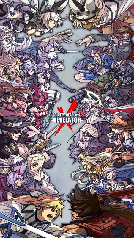 axl_low, bag, beard, bedman, black_hair, blindfold, blonde_hair, brown_hair, chipp_zanuff, dark_skin, elphelt_valentine, eyepatch, facial_hair, faust_(guilty_gear), fingerless_gloves, fur_hat, gloves, green_eyes, guilty_gear, guilty_gear_xrd, hankuri, hat, helmet, hood, i-no, jack-o_(guilty_gear), johnny_(guilty_gear), kum_haehyun, kuradoberi_jam, ky_kiske, lavender_hair, leo_whitefang, mask, may_(guilty_gear), millia_rage, monocle, multicolored_hair, paper_bag, platinum_blonde, potemkin_(guilty_gear), ramlethal_valentine, raven_(guilty_gear), redhead, sin_(guilty_gear), slayer_(guilty_gear), sol_badguy, sword, two-tone_hair, ushanka, venom_(guilty_gear), weapon, white_hair, zato-1