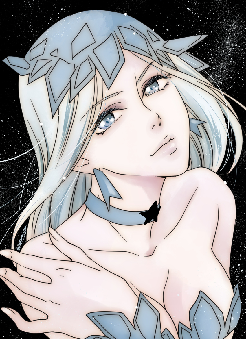 1girl, absurdres, bare_shoulders, bishoujo_senshi_sailor_moon, black_background, blue_eyes, breasts, choker