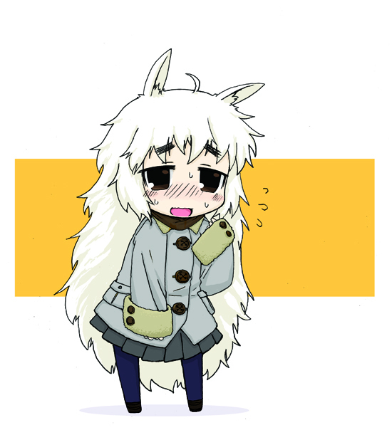 alpaca-san, animal_ears, bad_id, blush, coat, eyebrows, kazuho_(artist), kazuho_(kazu-ho-ho)