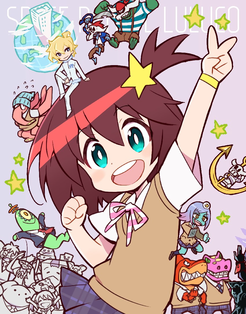 alien, alpha_omega_nova, anchor, blue_eyes, brown_hair, extra, hair_ornament, luluco