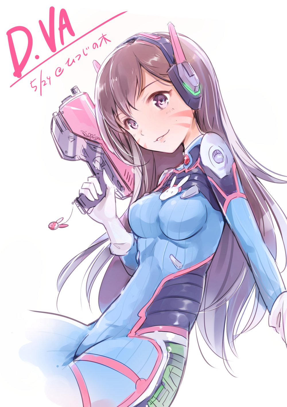 1girl, armor, bangs, bodysuit, breasts, brown_hair, character_name, d.va_(overwatch)
