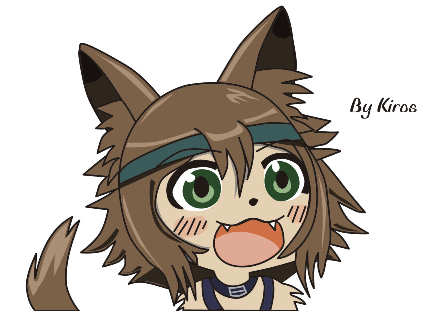 1girl, :3, :d, animal_ears, artist_name, bandana, blush, blush_stickers
