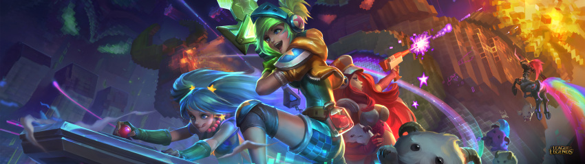 3girls, absurdres, arcade_hecarim, arcade_miss_fortune, arcade_riven, arcade_sona, arcade_stick, battle_boss_blitzcrank