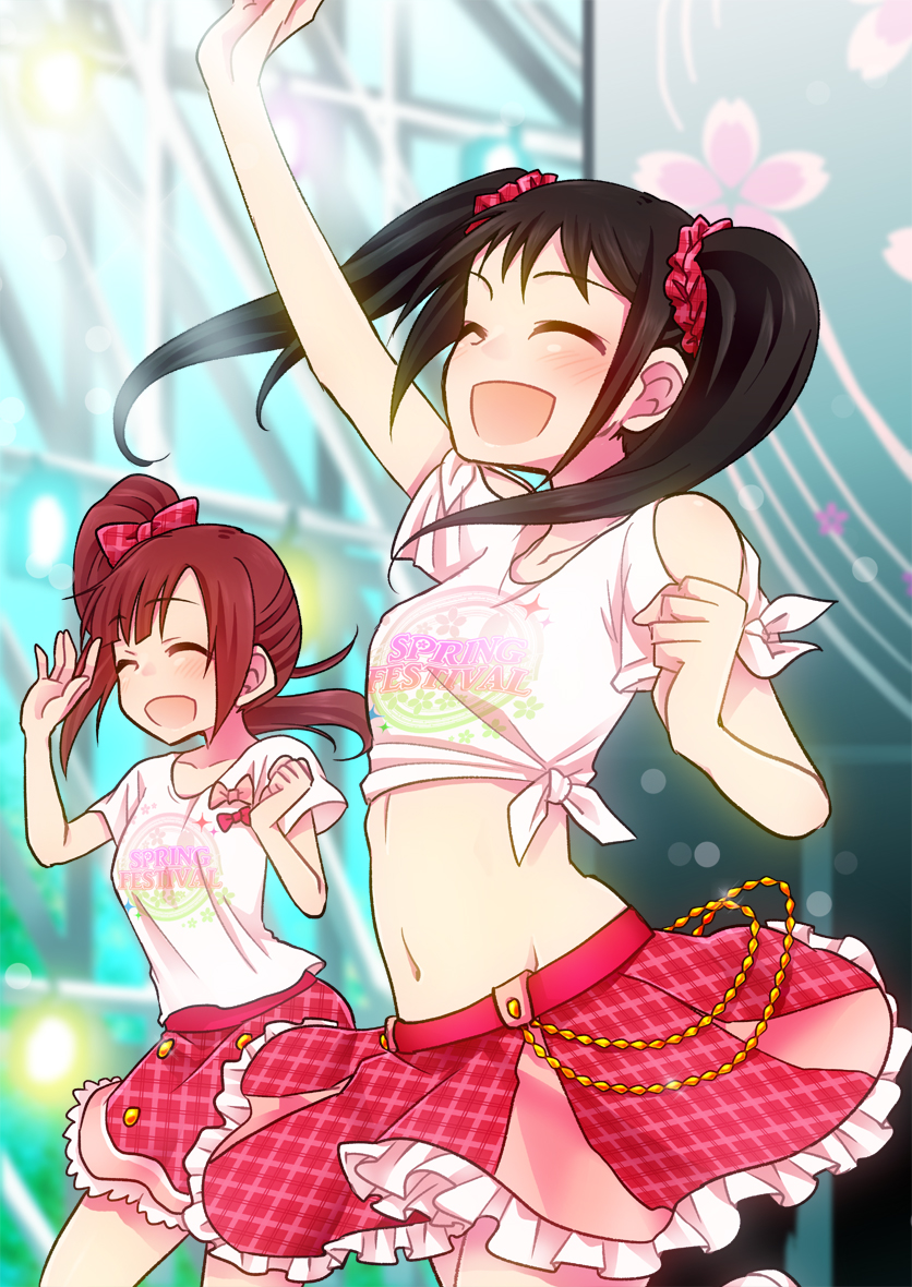 2girls, black_hair, blush, brown_hair, closed_eyes, idolmaster, idolmaster_cinderella_girls, idolmaster_cinderella_girls_starlight_stage