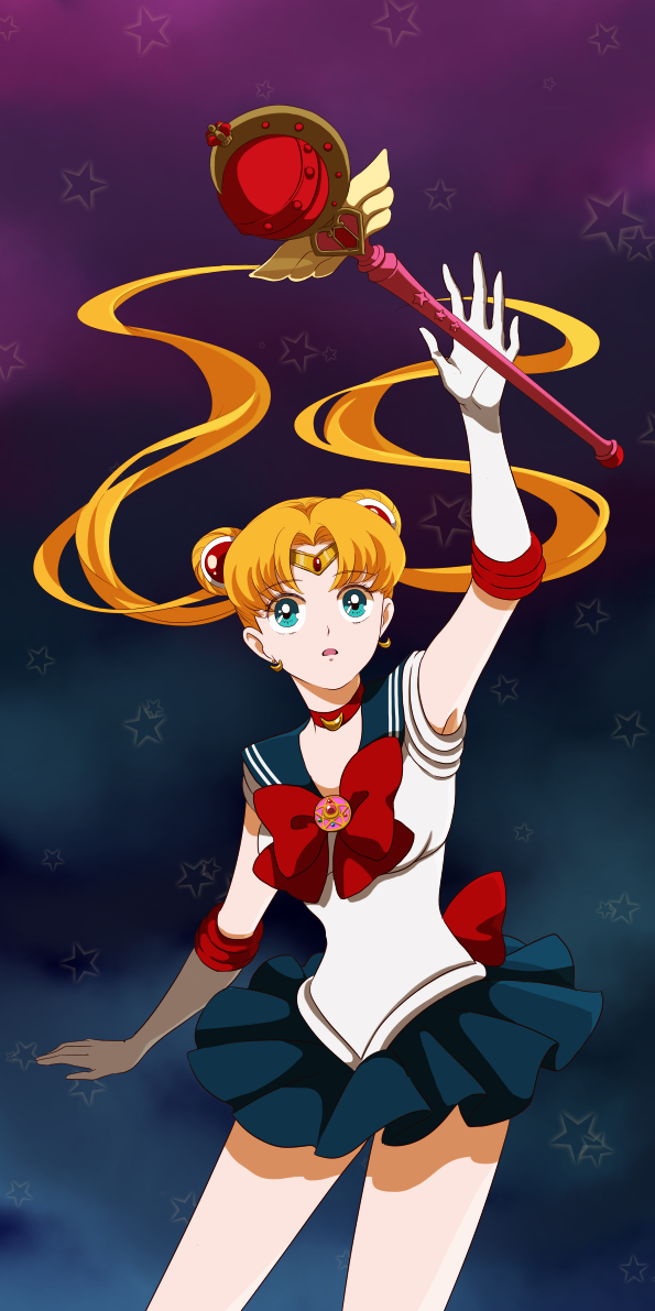 1girl, aqua_eyes, bishoujo_senshi_sailor_moon, blonde_hair, blue_skirt, brooch, choker, circlet