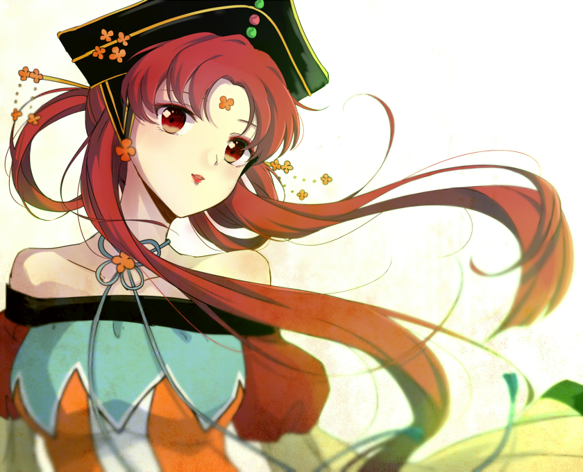 1girl, bishoujo_senshi_sailor_moon, blurry, dress, facial_mark, forehead_mark, hair_rings, hat