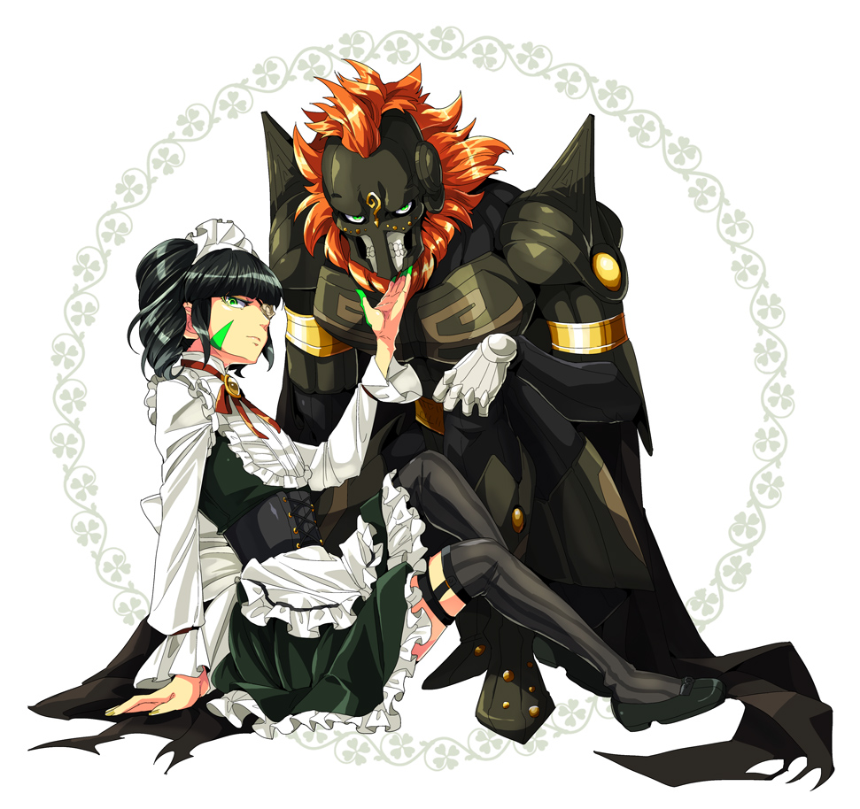 2boys, am_(blackant), beard, black_hair, clover, corset, crossdressinging, dagda