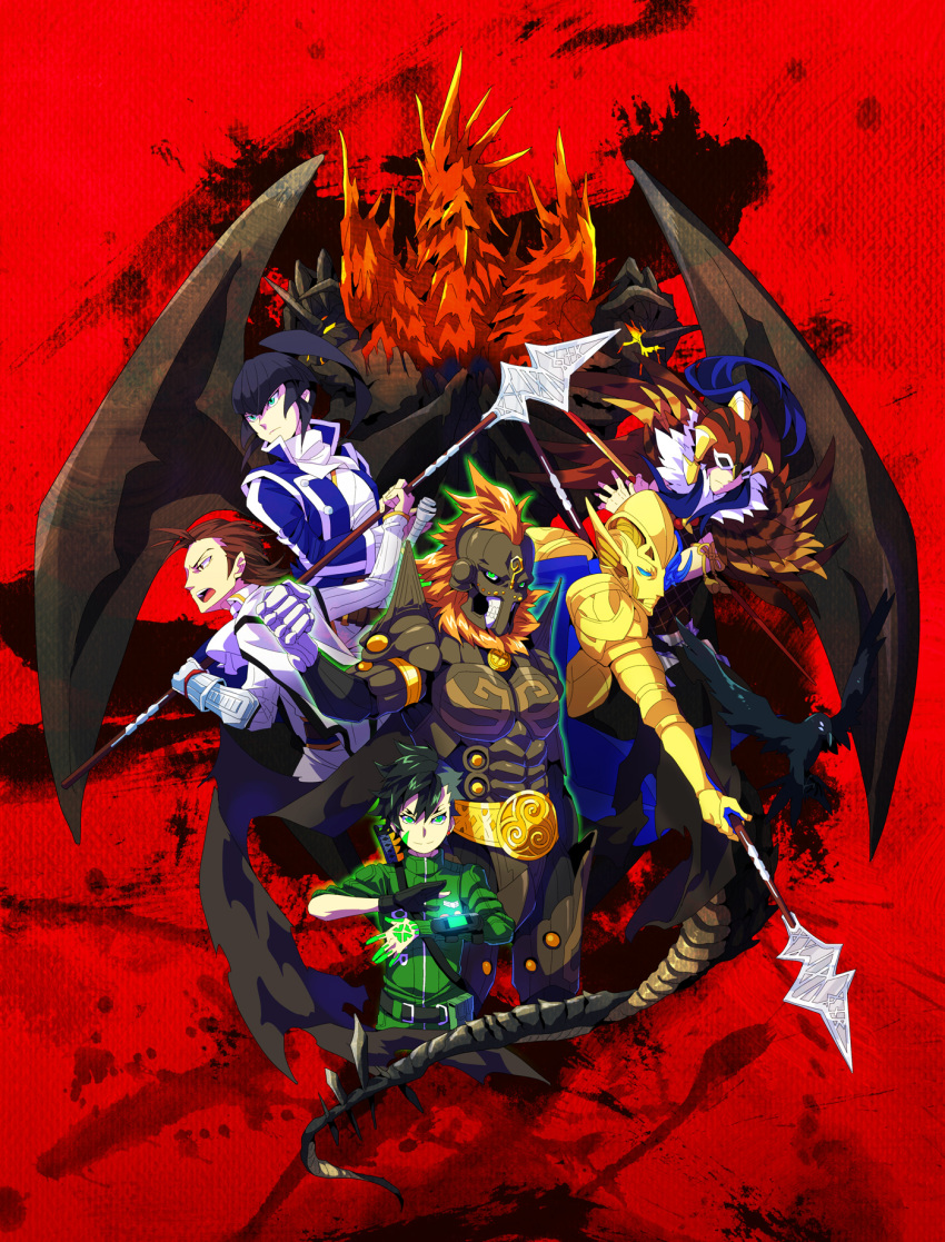 6+boys, am_(blackant), beard, black_hair, brown_hair, clenched_hand, dagda, demon