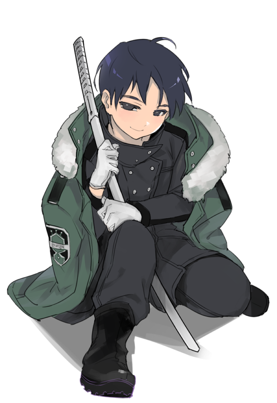 1girl, bangs, between_legs, black_boots, black_eyes, black_hair, black_pants, boots