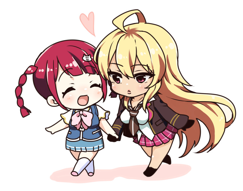 2girls, blonde_hair, blush, gloves, hair_ornament, highres, multiple_girls, redhead