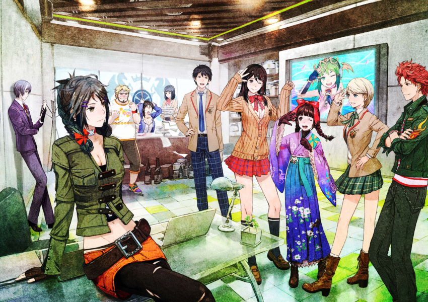 akagi_toma, aoi_itsuki, bangs, barry_goodman, beard, black_hair, blonde_hair, blue_eyes
