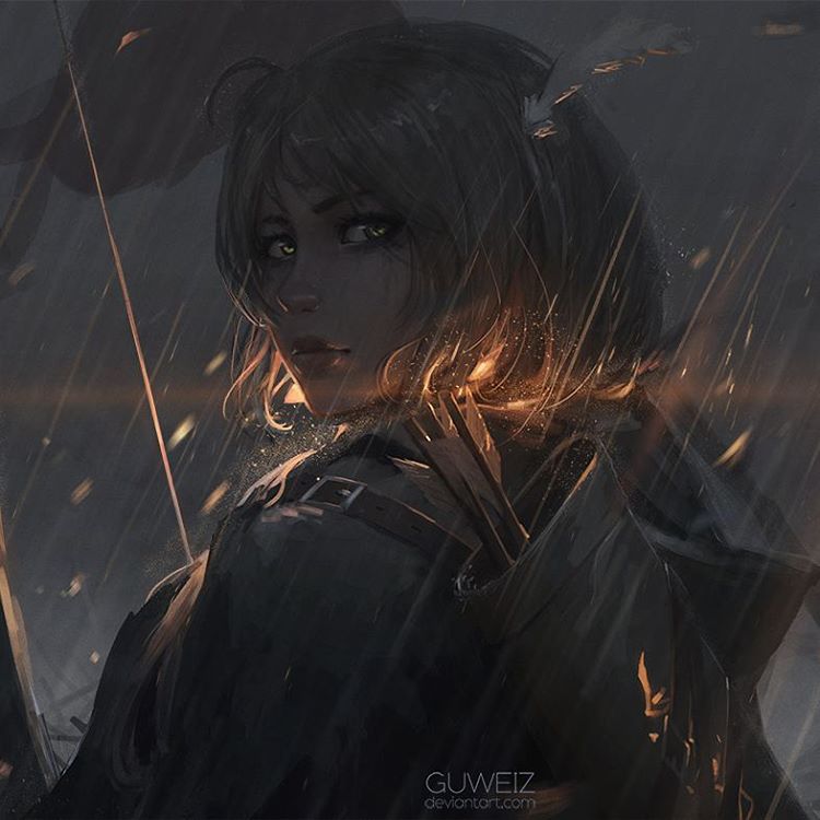 archery, arrow, artist_name, blonde_hair, buckle, closed_mouth, fantasy, feathers