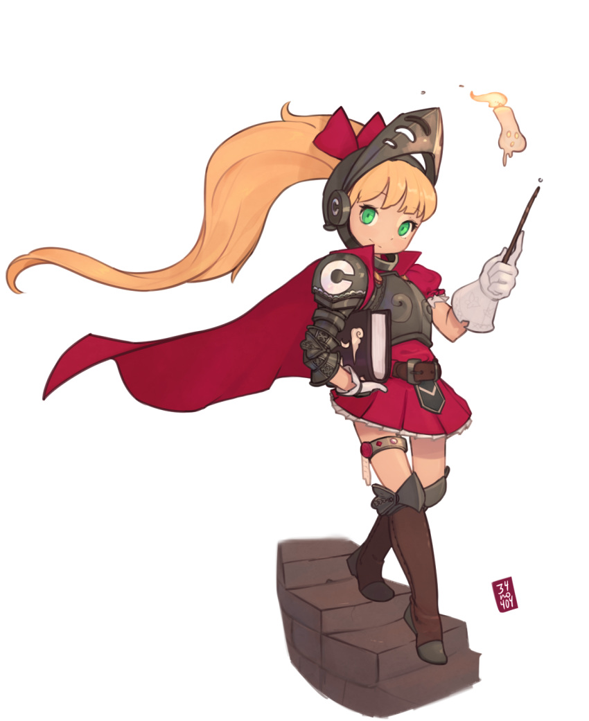 1girl, 34no404, alternate_costume, armor, blonde_hair, book, boots, breastplate