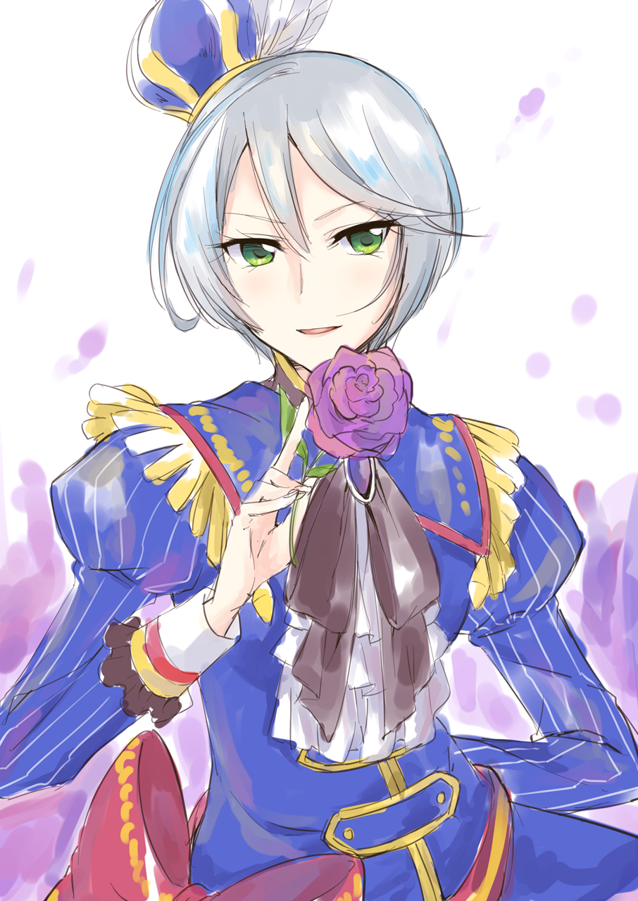 blue_eeys, blush, chevron, coat, crown, grey_hair, puri_para, shikyouin_hibiki