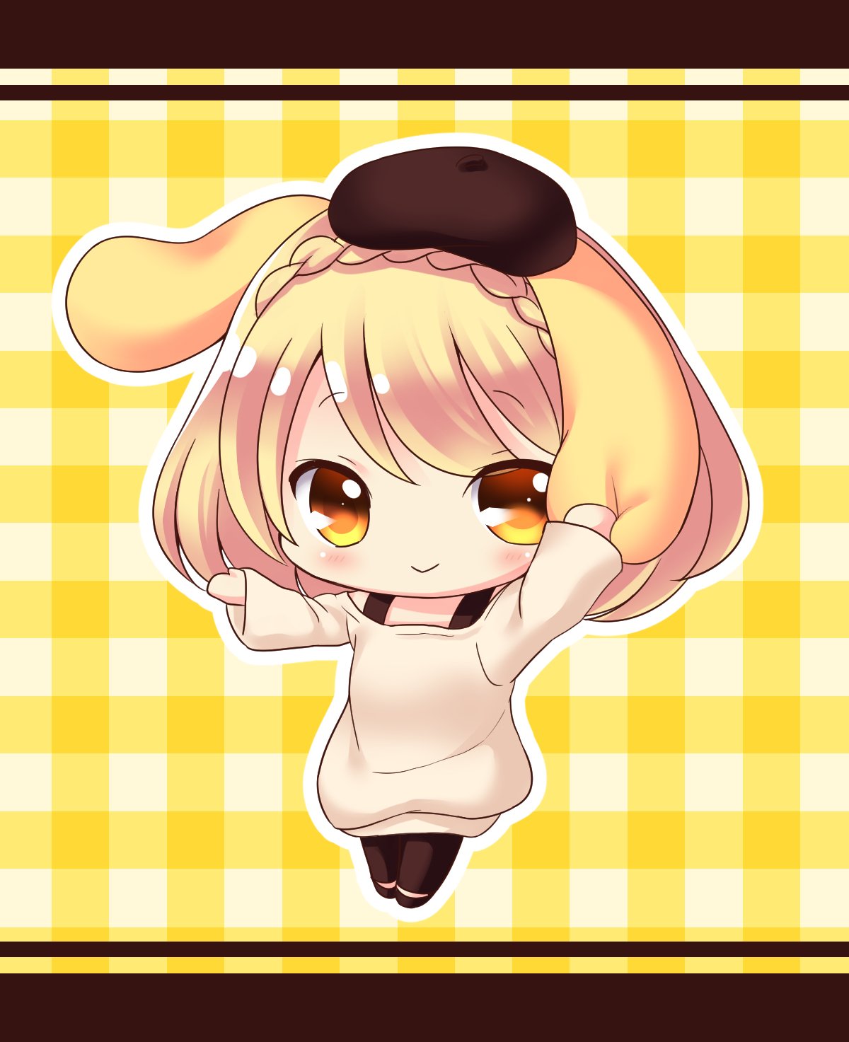 1girl, animal_ears, bangs, beret, black_legwear, blonde_hair, blush, braid