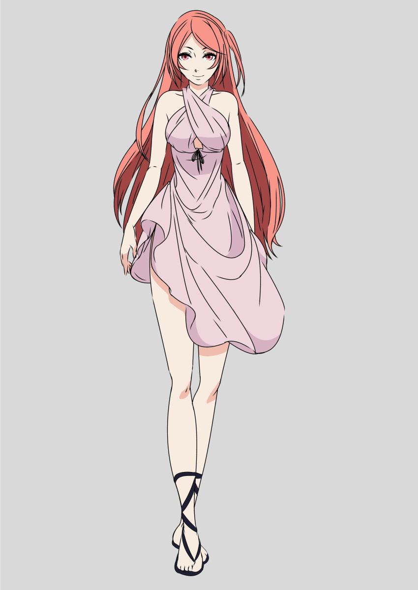 1girl, absurdres, bare_legs, bare_shoulders, dress, highres, long_hair, purple_dress