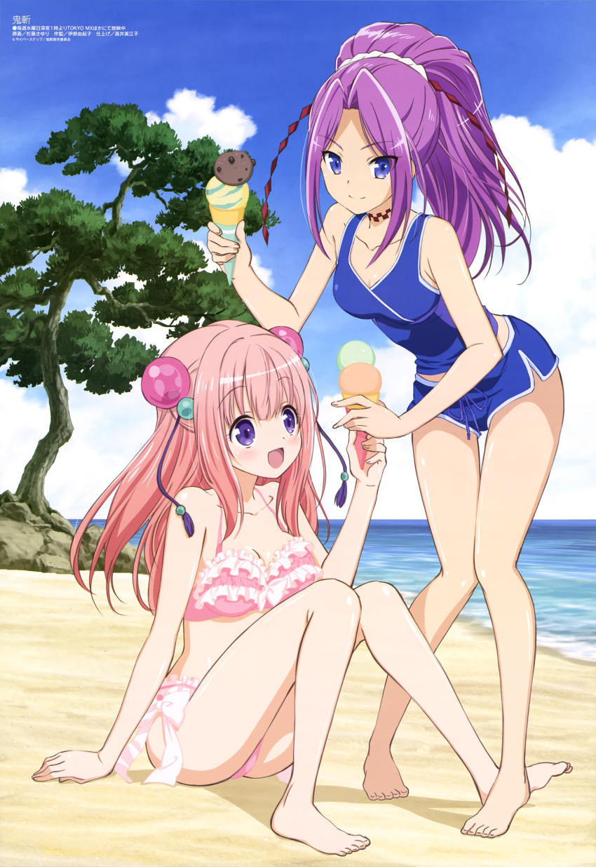 absurdres, bikini, breasts, cleavage, feet, food, highres, onigiri_(mmorpg), shizuka_gozen, swimsuit, yoshitune_(onigiri)