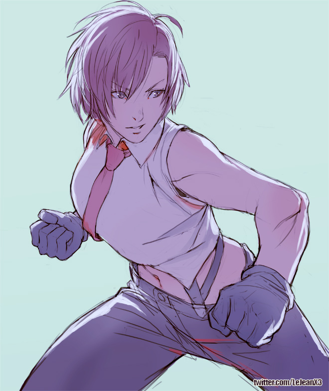 1girl, gloves, kasai, necktie, pants, short_hair, signature, solo