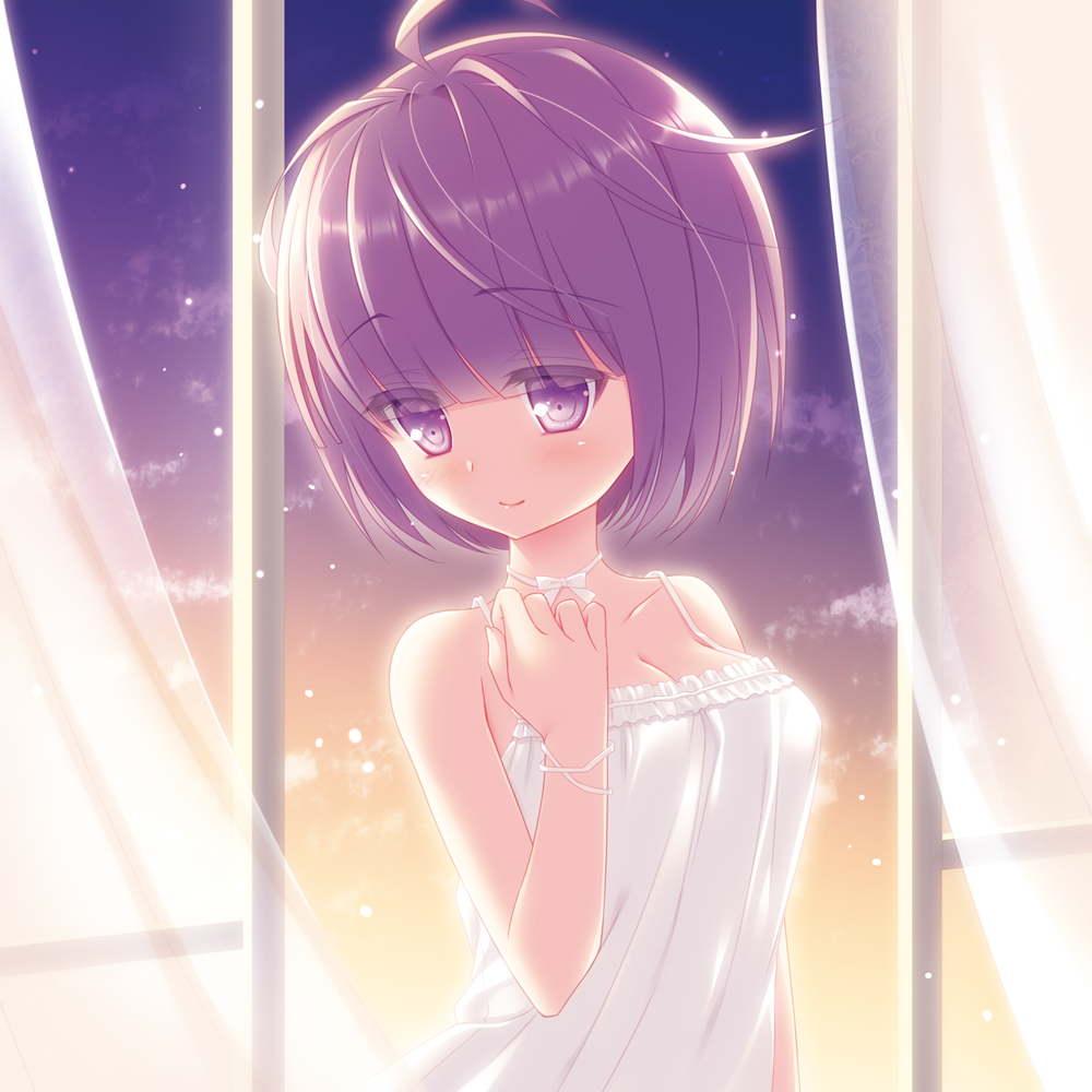 1girl, ahoge, bangs, bare_shoulders, blunt_bangs, blush, bow, breasts