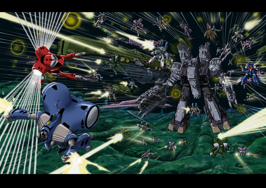 80s, alien, armd, battle, boddole_zer, cannon, condensation_trail, damaged