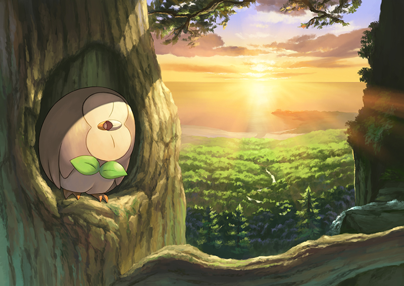 atelier_pocket, beach, bird, closed_eyes, clouds, forest, head_tilt, lens_flare