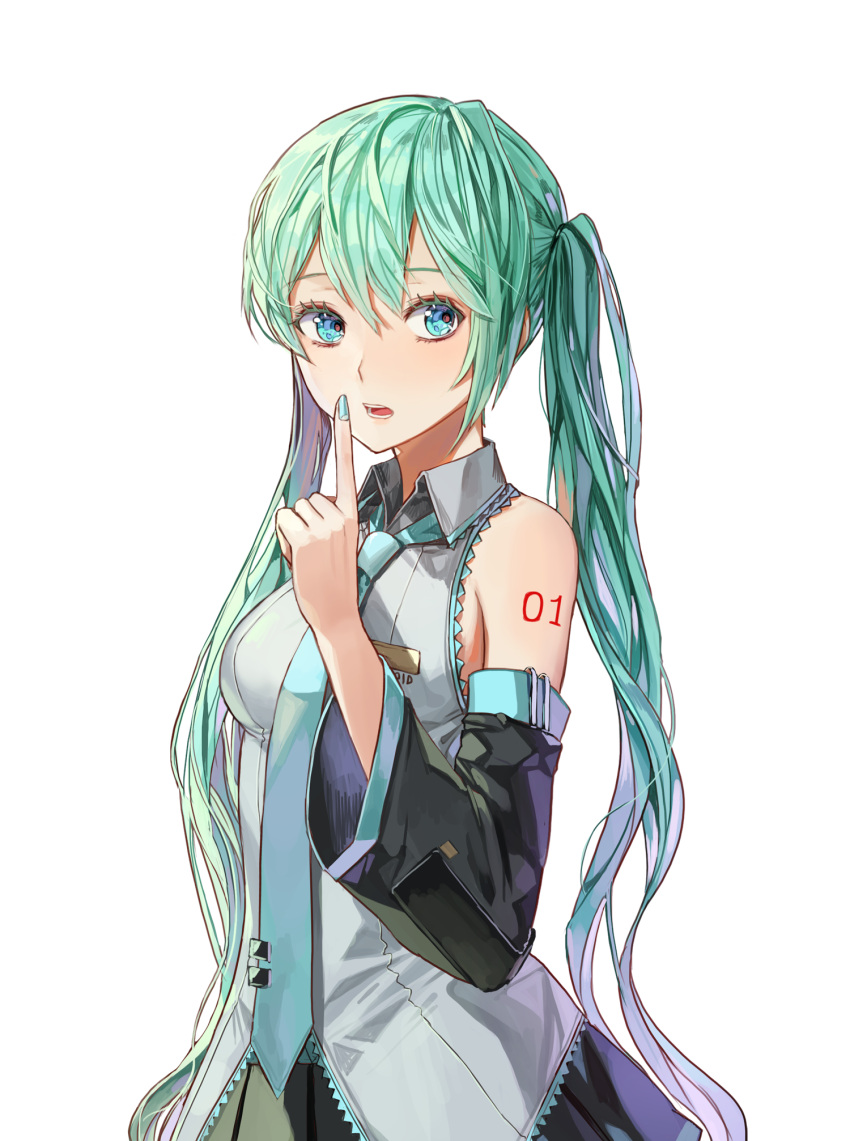1girl, aqua_eyes, bare_shoulders, detached_sleeves, green_hair, hatsune_miku, highres, limobok