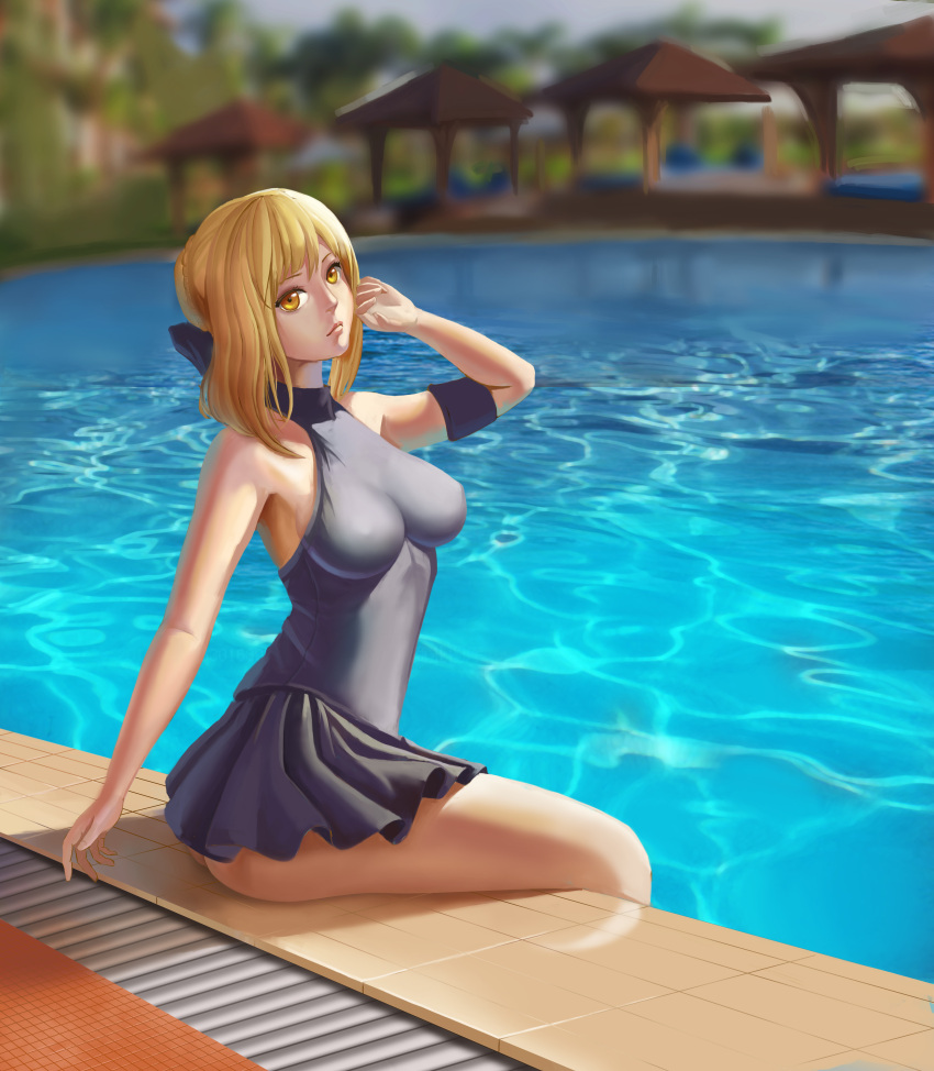 1girl, absurdres, blonde_hair, breasts, covered_nipples, fate/stay_night, fate_(series), frills