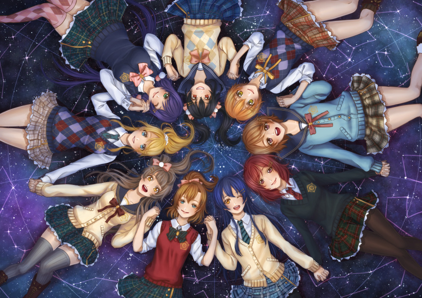 6+girls, :d, ;), ;d, argyle, argyle_legwear, argyle_sweater, arm_at_side