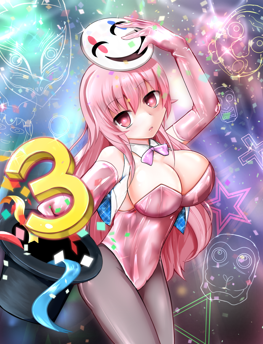 1girl, alternate_costume, anniversary, bangs, bow, breasts, cleavage, commentary_request
