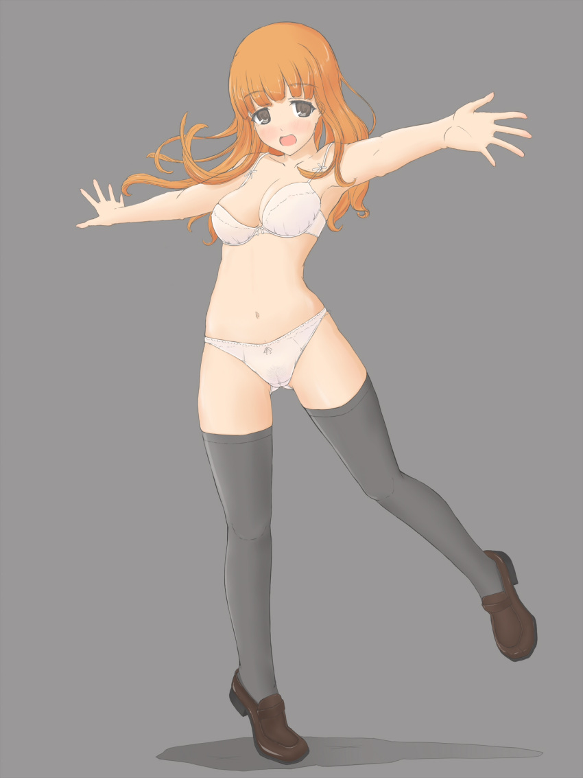 1girl, ass_visible_through_thighs, bangs, black_legwear, blunt_bangs, blush, bow, bow_bra