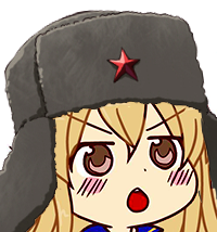 :o, artist_request, black_hat, blonde_hair, blush, blush_stickers, brown_eyes, brown_hair, character_request, chibi, copyright_request, eyebrows, eyebrows_visible_through_hair, eyelashes, fur_hat, gyate_gyate, hat, kakarda, lowres, meme, red_star, russian_clothes, solo, source_request, tagme, tooth, ushanka