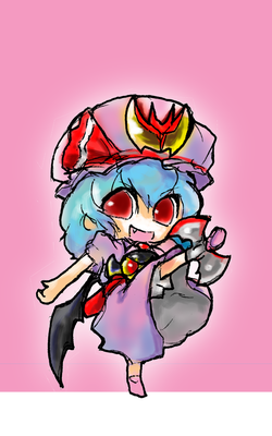 belt, chibi, hashimoto, kamen_rider, kamen_rider_kiva, kamen_rider_kiva_(series), lowres, parody, remilia_scarlet, touhou, wings