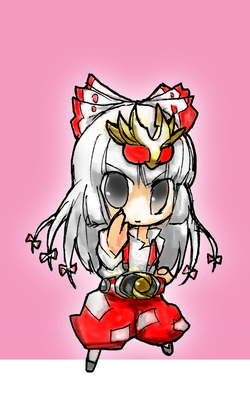 chibi, fujiwara_no_mokou, hashimoto, kamen_rider, kamen_rider_agito, kamen_rider_agito_(series), lowres, parody