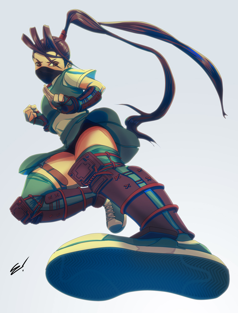 1girl, arm_guards, black_panties, capcom, fingerless_gloves, gloves, ibuki_(street_fighter), looking_at_viewer