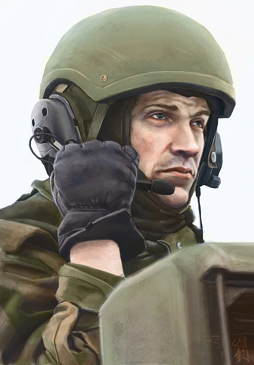 1boy, camouflage, gloves, grey_eyes, helmet, highres, microphone, military