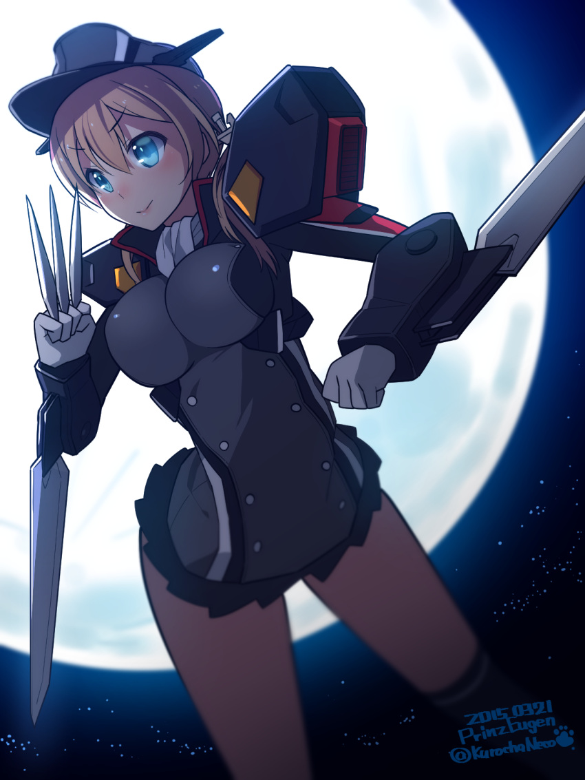 1girl, anchor_hair_ornament, blonde_hair, blue_eyes, breasts, character_name, dated, full_moon