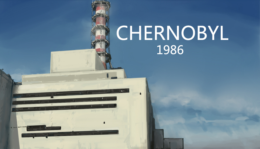blue_sky, chernobyl_npp, chimney, landscape, no_humans, nuclear_powerplant, real_life, realistic