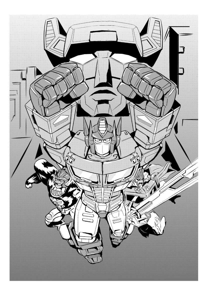 1boy, 4boys, 80s, 90s, autobot, beast_wars, fortress_maximus, glowing