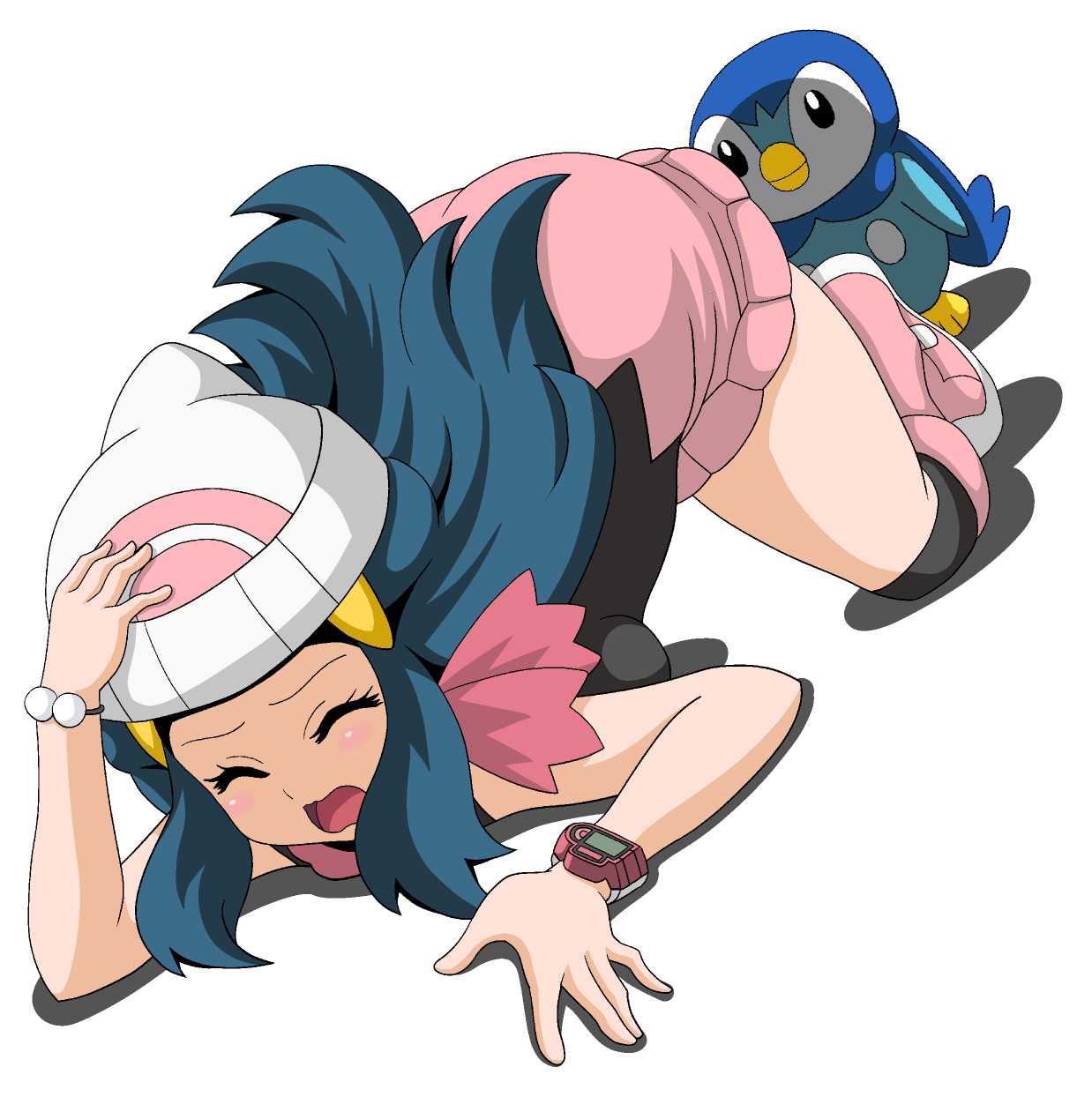 1girl, black_legwear, blue_hair, closed_eyes, hat, highres, hikari_(pokemon), koutarosu